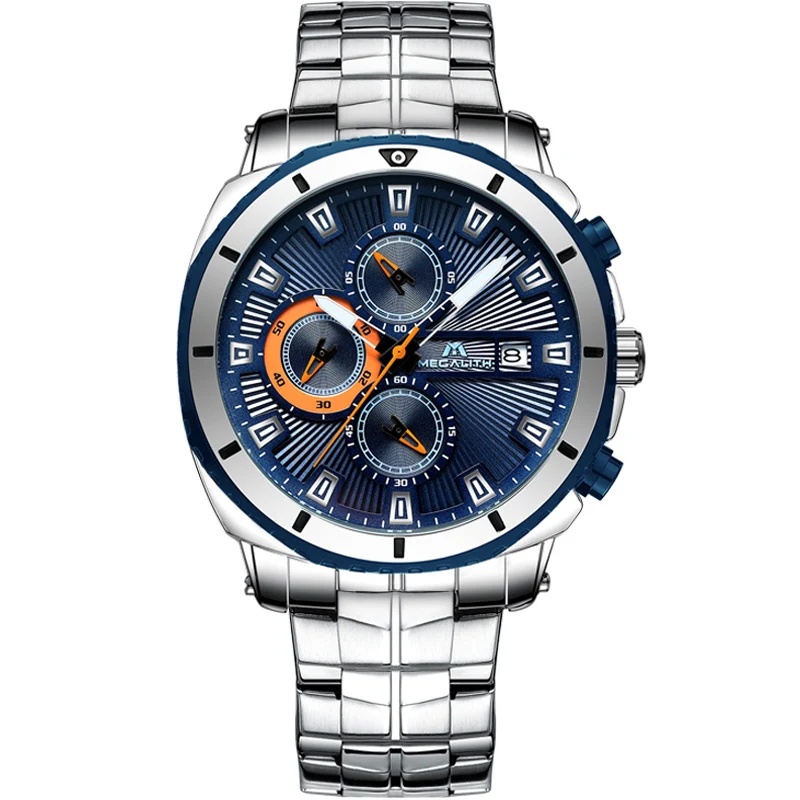 

MEGALITH Fashion Luxury Watches Mens Waterproof Analog Chronograph Stainless Steel Military Sport Quartz Male Clock Reloj