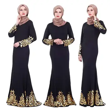 

Arab Muslim Women Hot Stamping Maxi Dress Abaya Jilbab Mermaid Gown Middle East Robe Long Sleeve Party Cocktail Elegant Dresses