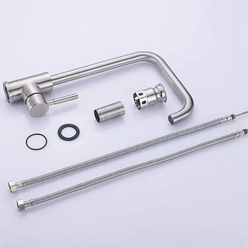 Kitchen Sink Mixer Taps Single Lever Handle Swivel Spout Tap Faucet Brushed