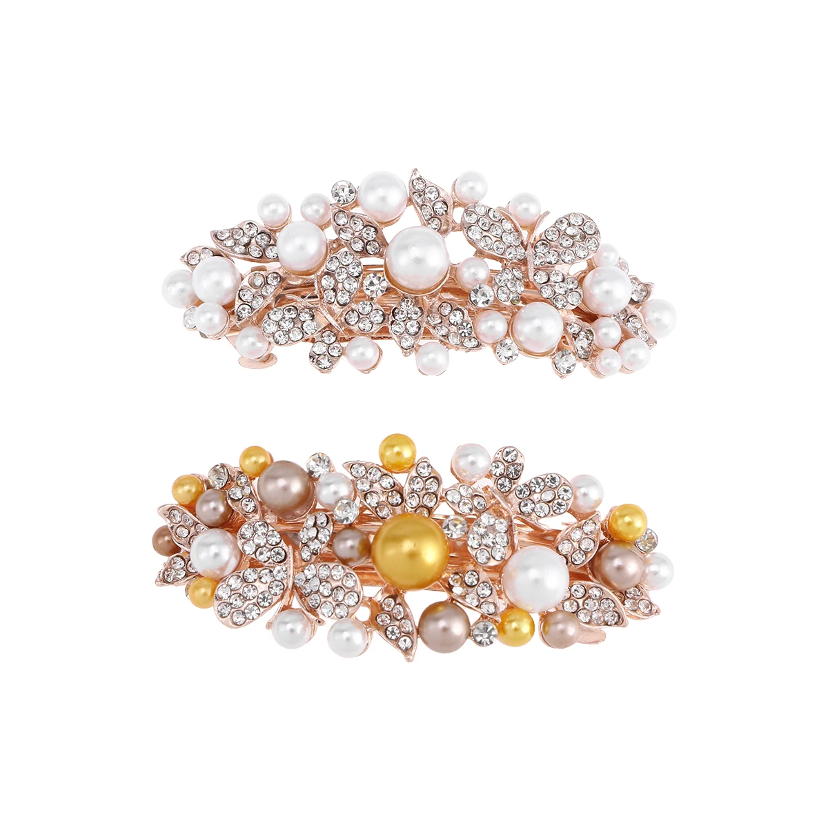 2pcs Hair Pins Temperament Crystal Pearl Spring Decorative Headdress