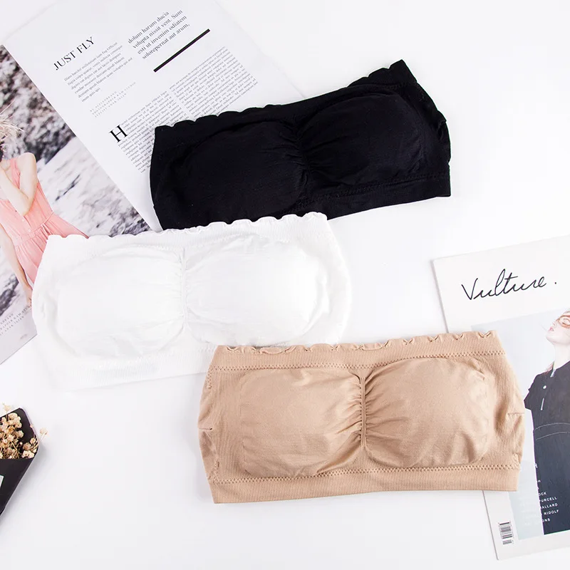 

Underwear without shoulder strap wrapped in bra anti-wear and traceless ice ribbon breast pad