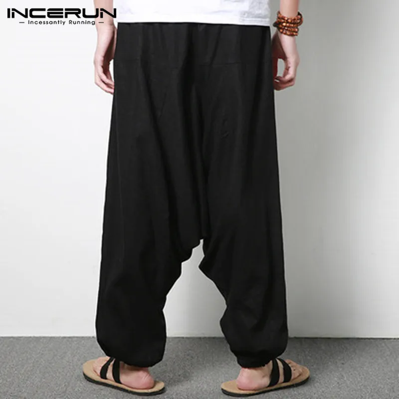 INCERUN уличная шаровары Для мужчин хип-хоп заниженным шаговым швом из хлопка тренировочные брюки с широкими штанинами брюки "Непал" Для мужчин свободные Pantalon Hombre