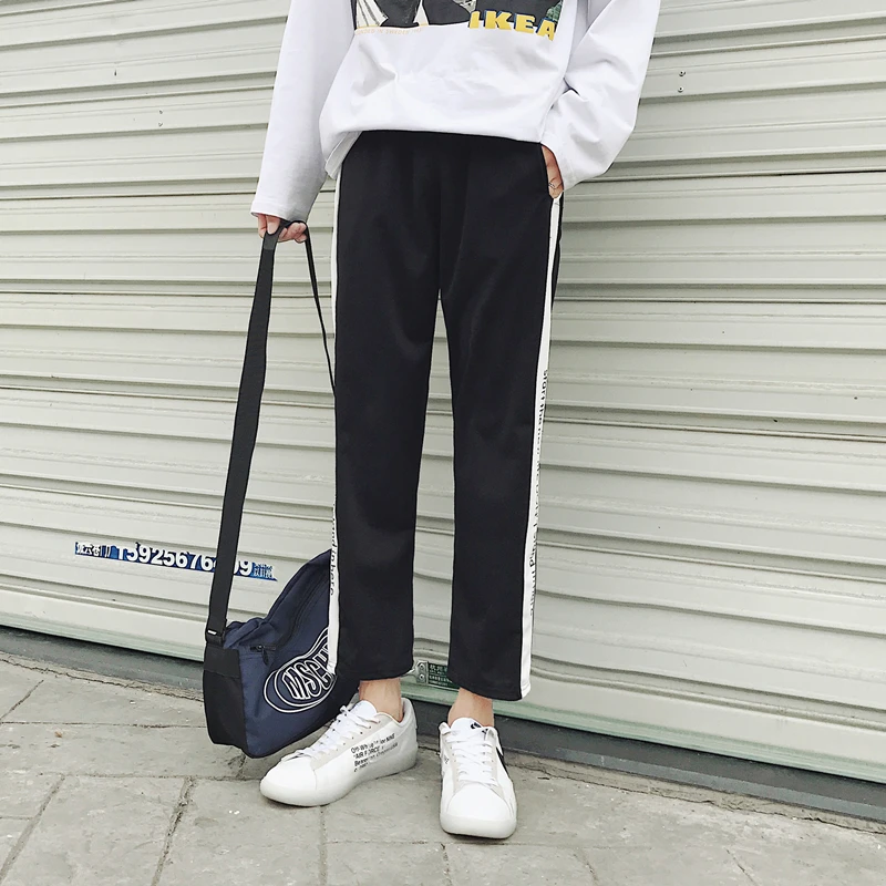 Men's trousers 2019 spring and summer nine pants loose stitching straight printing travel leisure trend youth men's clothing