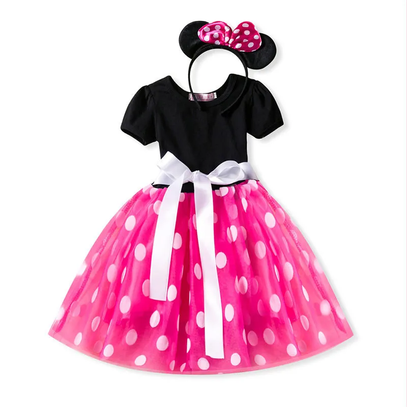

Summer Kids Dress+Headbands Minnie Mouse Princess Party Costume Infant Clothing Polka Dot Baby Clothes Birthday Girls Dresse