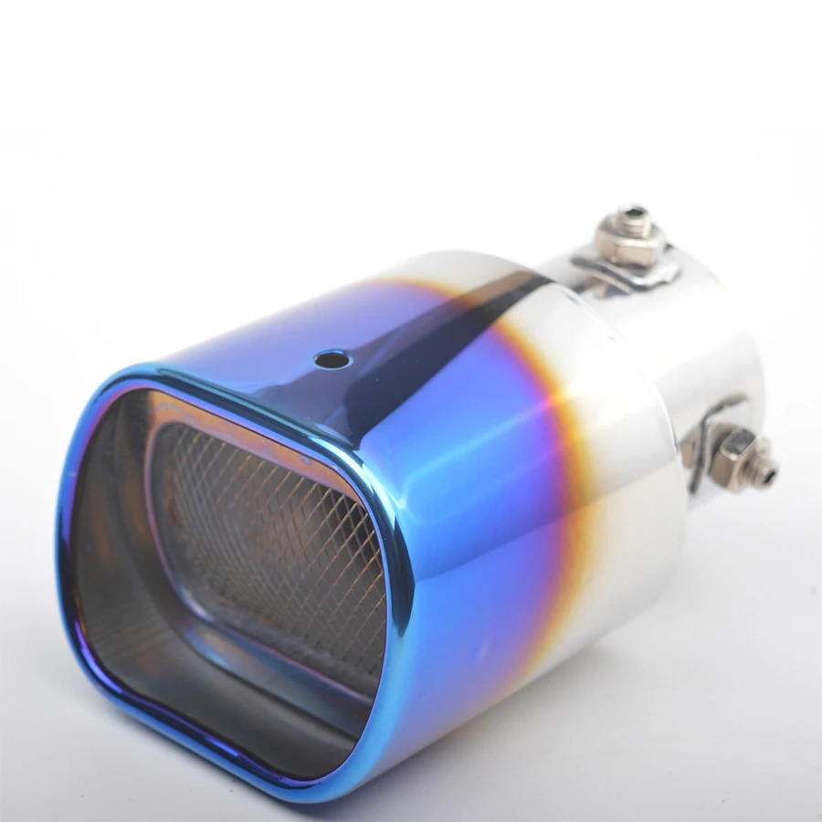 

Universal Grilled Blue Square Tube Exhaust Pipe Cover Car Exhaust Pipe Muffler Tip Tail Stainless Steel