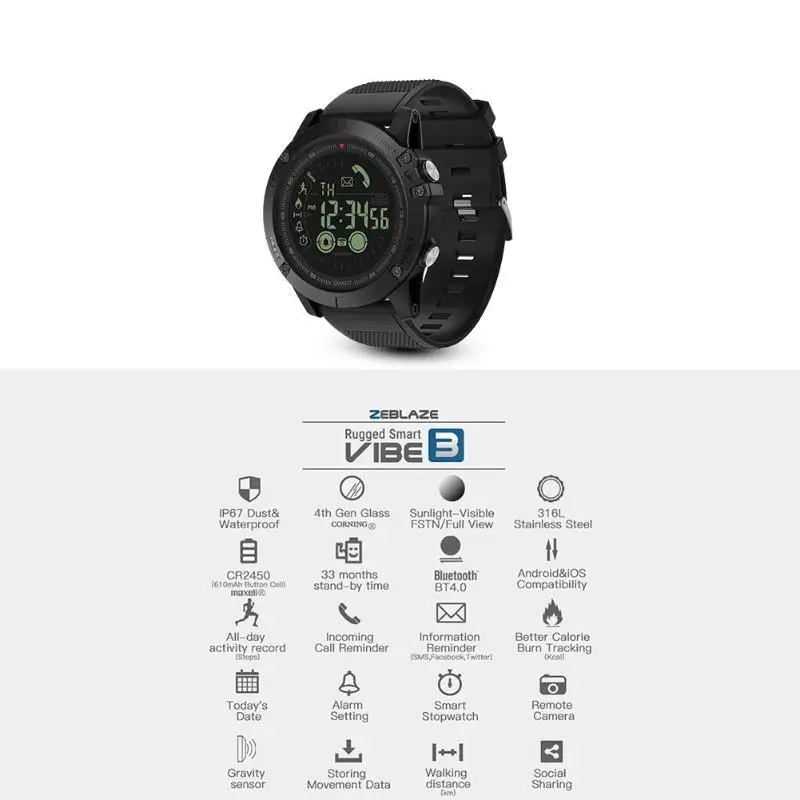 Comprar Zeblaze Vibe 3 Insignia Smartwatch Resistente 33 month Tiempo En Espera 24h Todo el Tiempo de Vigilancia Inteligente Reloj para Sistema IOS y Android Nueva Llegada