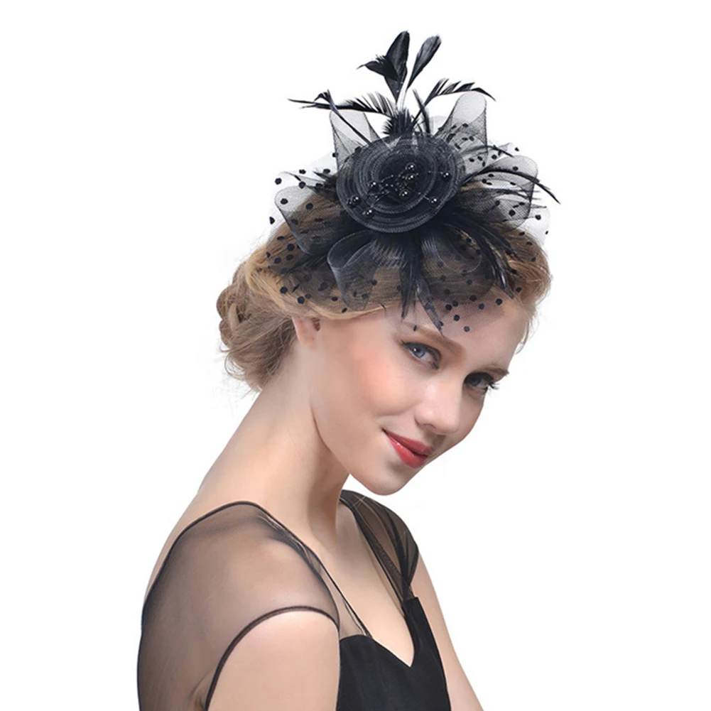 

Feather Mesh Net Fascinator Mesh Looped Net Hair Clip Flower Cocktail Tea Party Headwear for Girls and Women (Black)