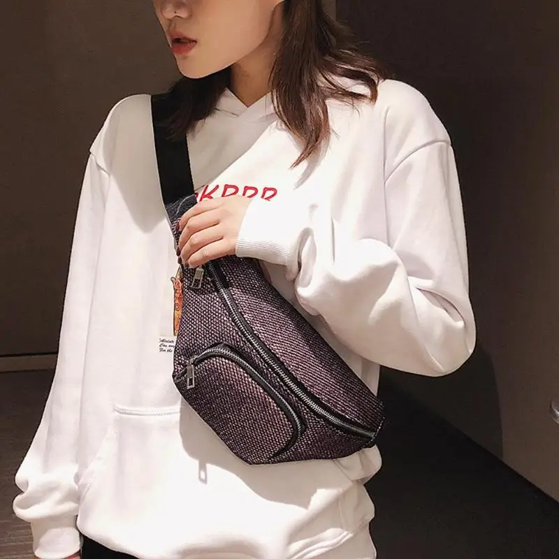 Riñonera de lentejuelas para mujer, bolsa de cintura, bolsa de pecho