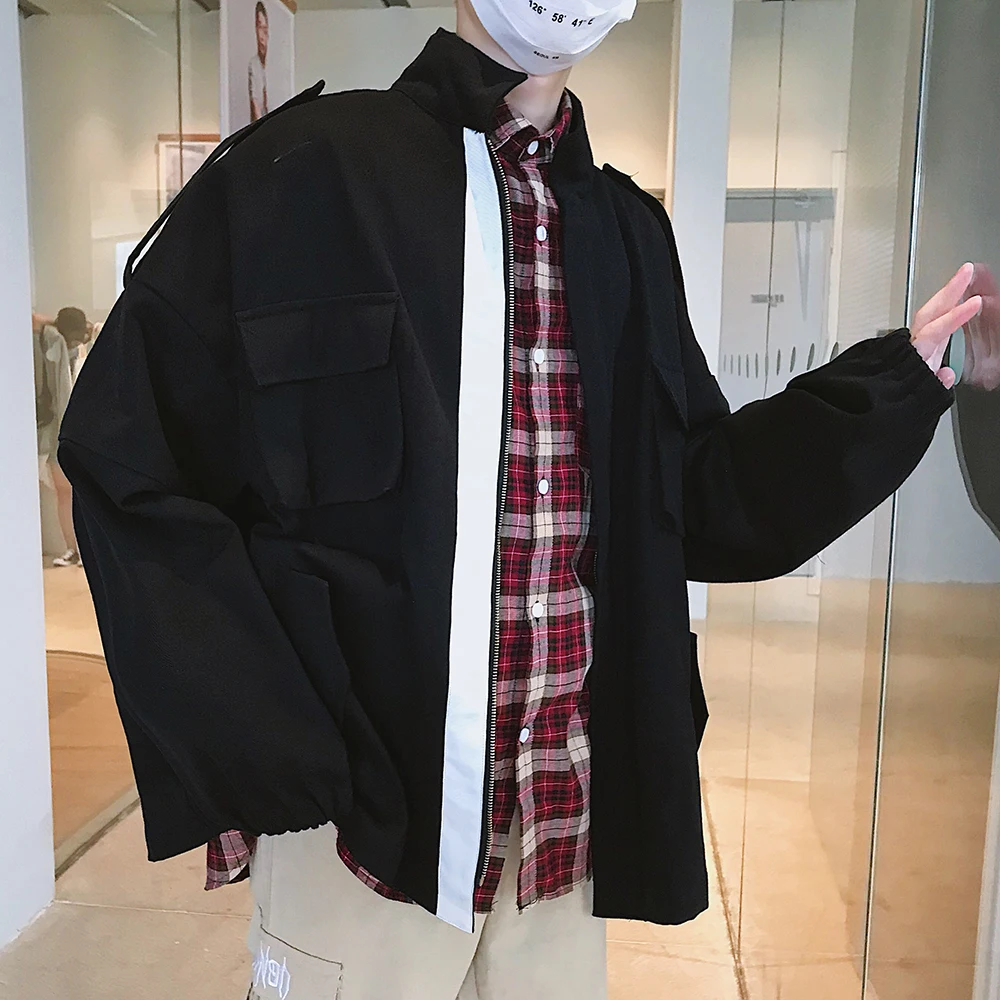 2019 Summer Men's Loose Fashion Outerwear Streetwear Bomber Jackets Brand Baseball Clothes Mens Khaki/black Color Coats M-2XL