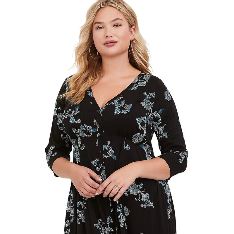 New Europe Fashion Printing Long Autumn Dress Women Vintage Dresses For Big Sizes Cotton Bohemian XL XXL XXXL 4XL 5XL