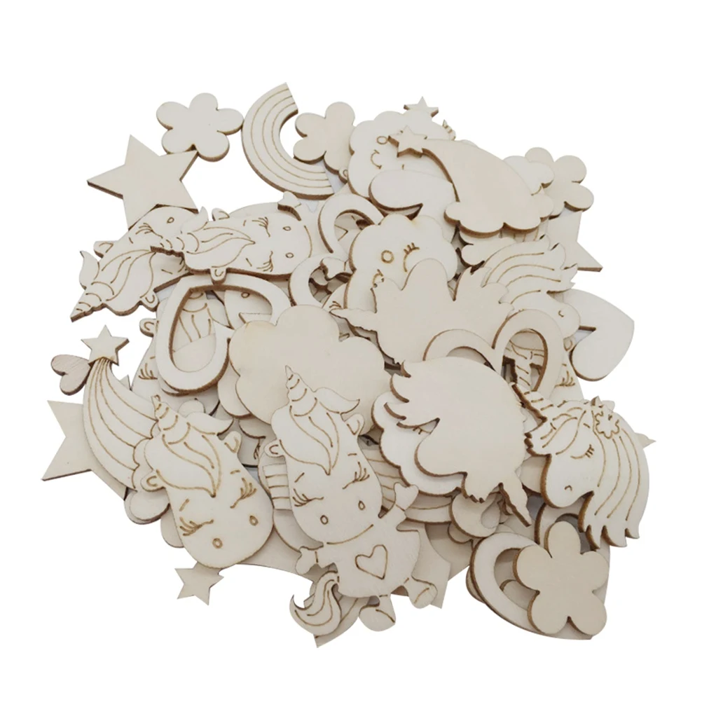 

30PCS Wooden Chip Wood Cutouts Wooden Craft DIY Projects Unicorn Unfinished Wood Slices Ornaments Art Decorations