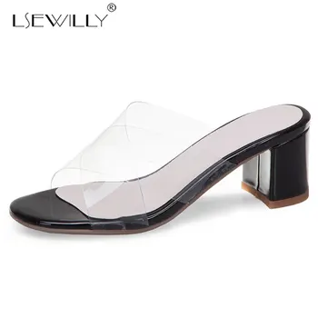 

Lsewilly Women's Shoes Clear High Heels Shoes Transparent Sandals PVC Summer Hollow Slides Ladies Peep Toe Sandalias mujer E937