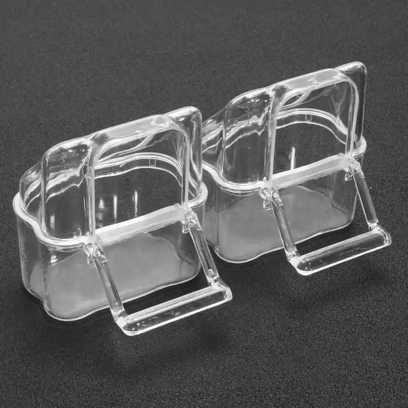 2pcs Plastic Canary Finches Bird Seed Food Feeder Clear Bowl With