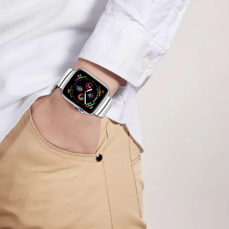 AKGLEADER, новейший твердый Металлический Стальной ремешок для Apple Watch Series 5 4 iWatch, высококачественный ремешок для Apple Watch 3 2, ремешок на запястье
