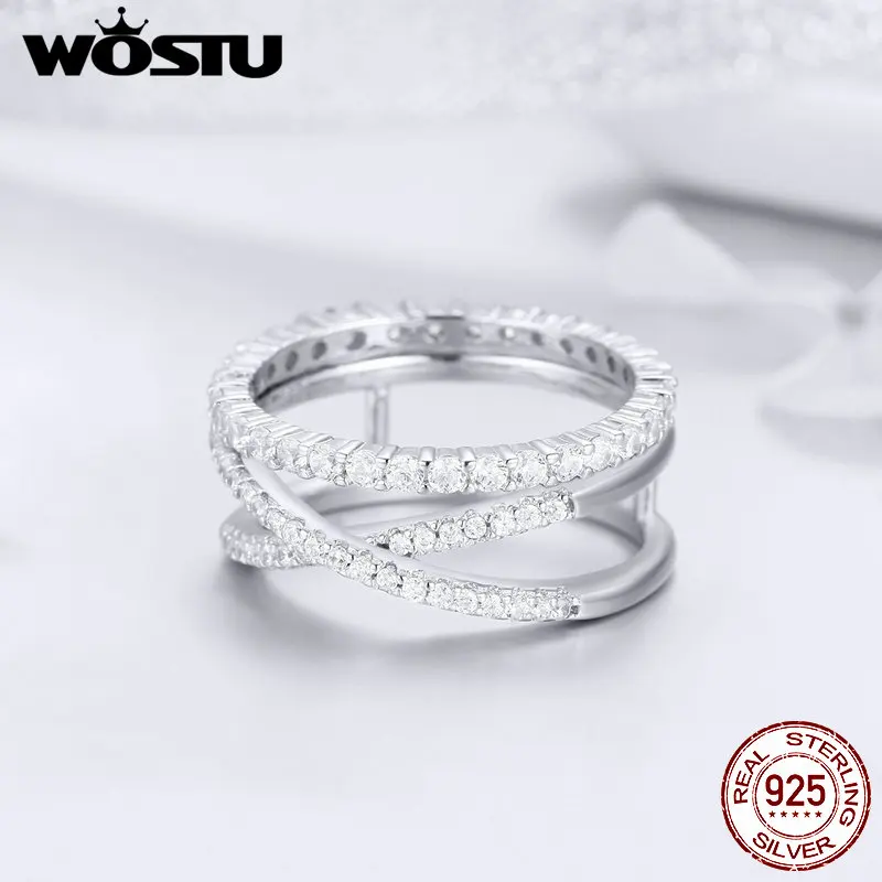 WOSTU Аутентичные 100% Серебро 925 пробы влюбленные двойные кольца для женщин