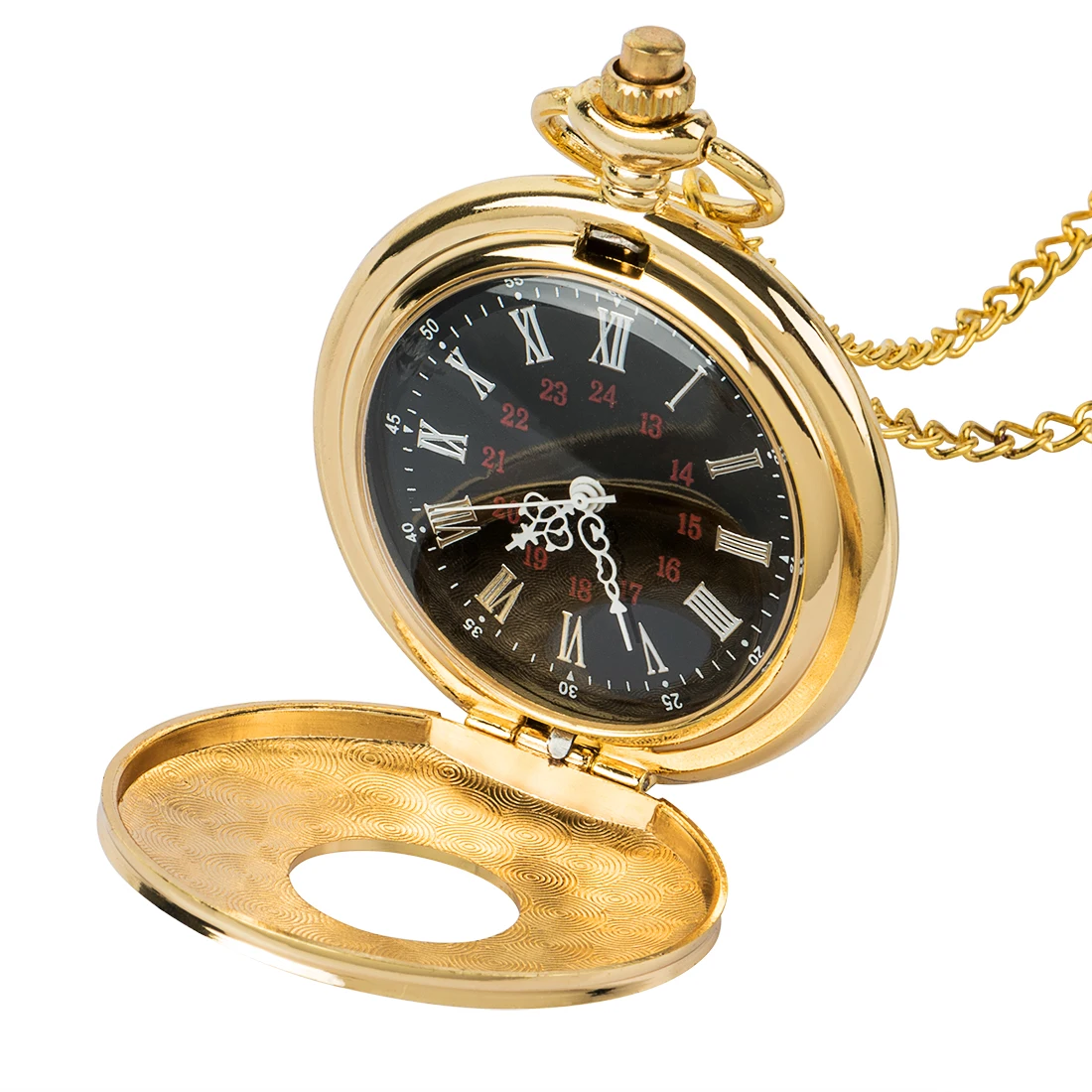 

Golden Men Women Pocket Watch Full Double Hunter Mechanical Pocket Watches Engraved Roman Numerals Gold Hand Wind Pocketwatch