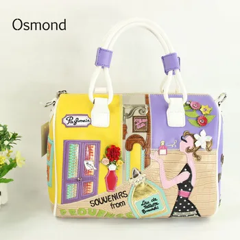 

2019 Feminine Bolsa Candy Color Luxury Handbags Cartoon Shoulder Boston Bag Leather Hand Bags Brands Embroidery Female Tote Bags