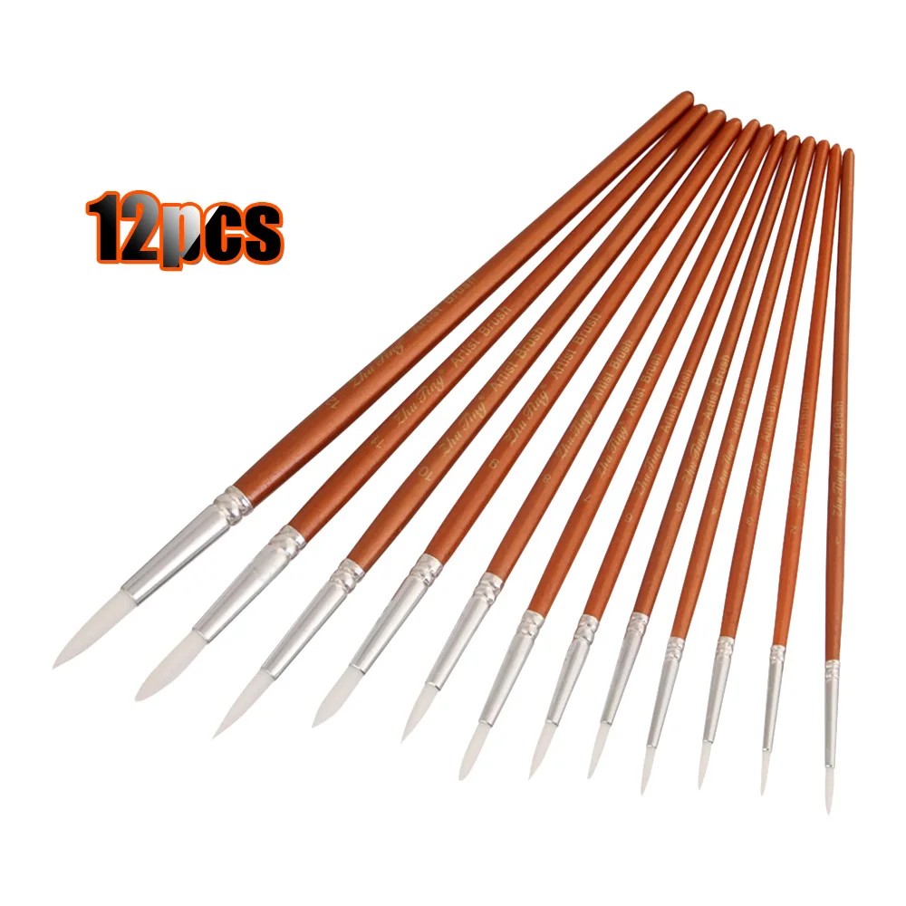 

Professional 12pcs Round Pointed Tips Paint Brushes Set Tool Fine Tip Paintbrush with Nylon Hair Wooden Handle Art Drawing