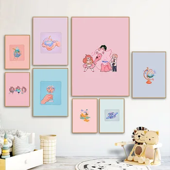 

Pastel Aesthetics Cute pink blue cartoon Home Kids Baby living Room Bedroom Decor Print Poster Picture Painting Wall Art Canvas