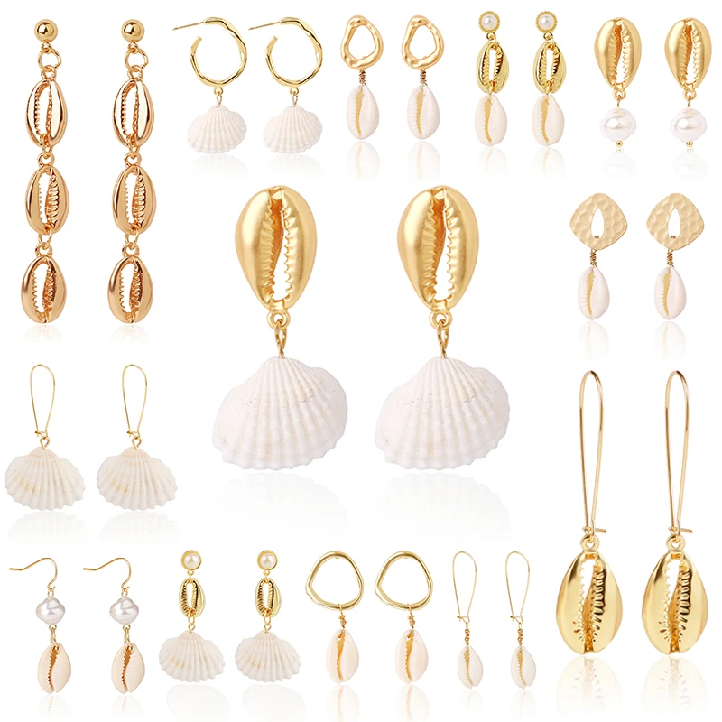 Sea Simple Holiday Women Round Beach Drop Earrings Bohemian Shell Jewelry Elegant Fashion 1Pair Summer