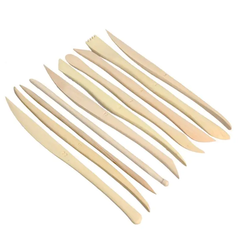 

10pcs Wooden Clay Sculpting Set Wax Carving Pottery Tools Carving Sculpture Shaper Polymer Modeling Clay Tools Utility Knife New