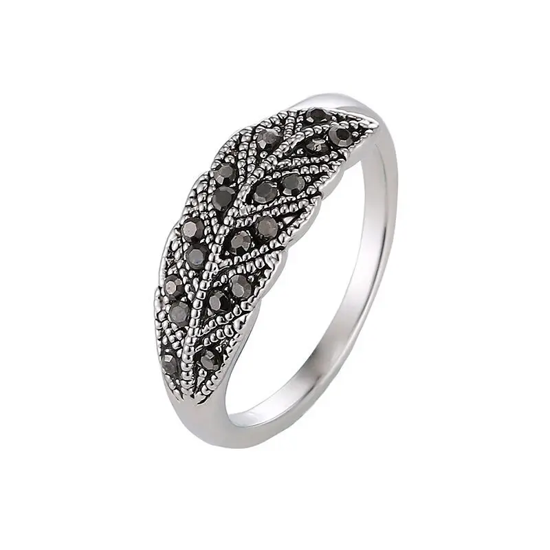 Женское Винтажное кольцо в стиле бохо Marcasite черные стразы с изысканным шармом