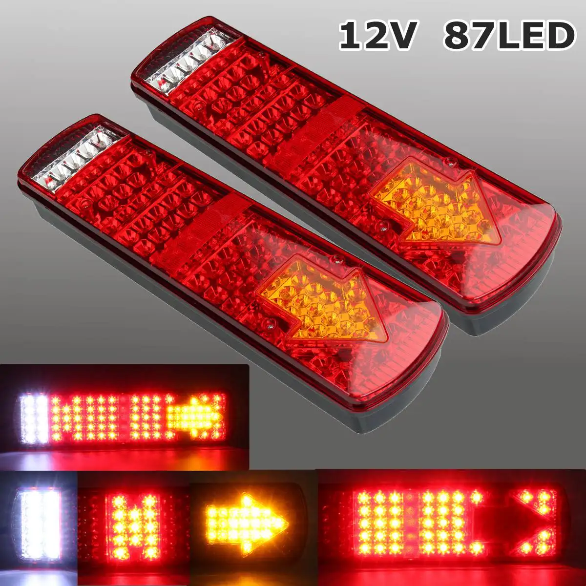

2x 12V 87 LEDs Car Rear Tail Lights Lamps 5 Functions Trailer Lorry Truck Recovery ABS Plastic
