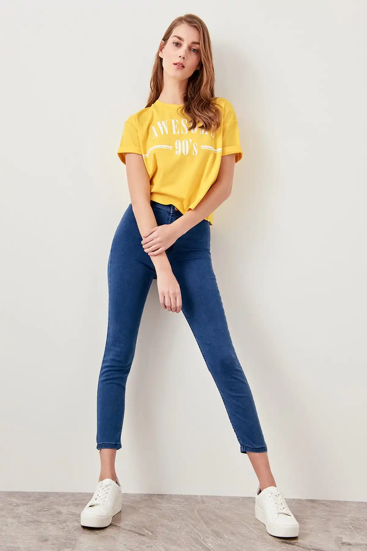 Trendyol синие джинсы с высокой талией Jegging деним молния карандаш повседневные узкие