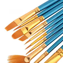 10 шт. Синяя Нейлоновая кисть для рисования волос, набор для художественной живописи, инструмент для акварели, кисть для рисования, принадлежности для рисования, набор кистей для рисования