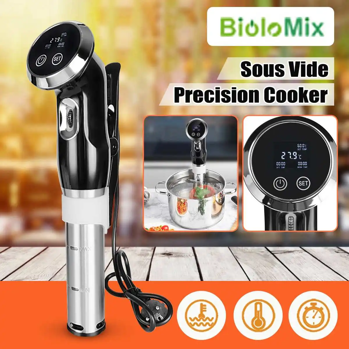 

Bolomix Cooking Appliances Vacuum Slow Sous Vide Food Cooker Powerful Immersion Circulator LCD Digital Timer Stainless Steel
