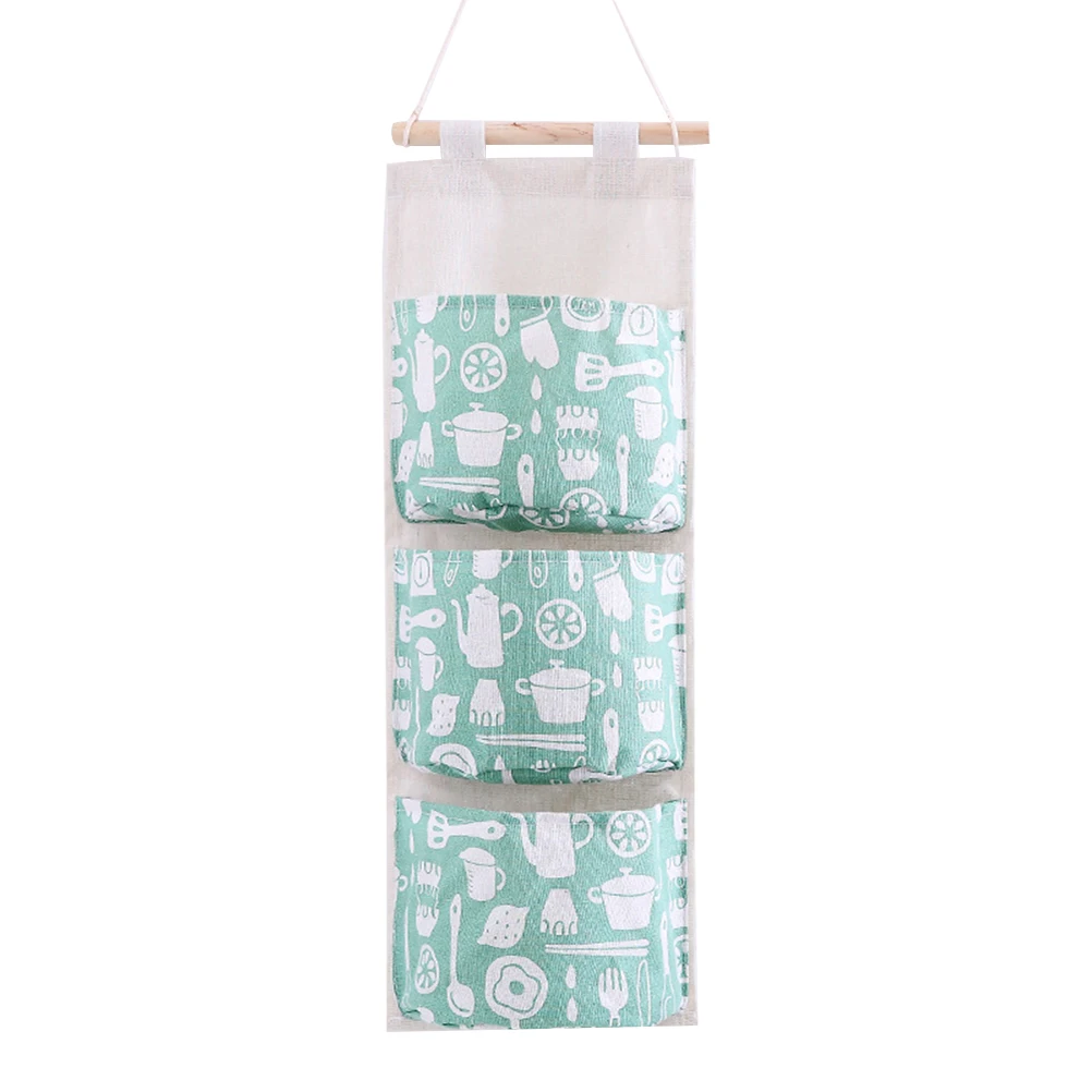 1PC 3 Pockets Hanging Cotton Linen Wall Mounted Storage Bag Pouch Cosmetic Toys Organizer Wardrobe Hang for Bedroom | Дом и сад