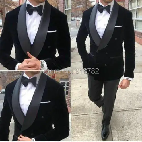 

Prom Suit For Men Black Velvet Men Suits With Pants Custom Made Formal Tuxedo Wedding Dress Groomsmen Suit Double Breasted Suit