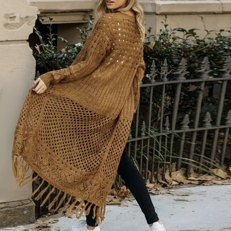 Fashion Casual Sexy Hollow Out Women Sweater Cardigan Solid Winter Knitted Cardigan Chic Long Tassel Knitwear Cardigans Jumpers Fashion Casual Sexy Hollow Out Women Sweater Cardigan Solid Winter Knitted Cardigan Chic Long Tassel Knitwear Cardigans Jumpers