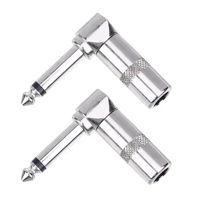 

2pcs Nickel Plated Alloy 6.35mm Male Mono Right Angle Connectors Adapters