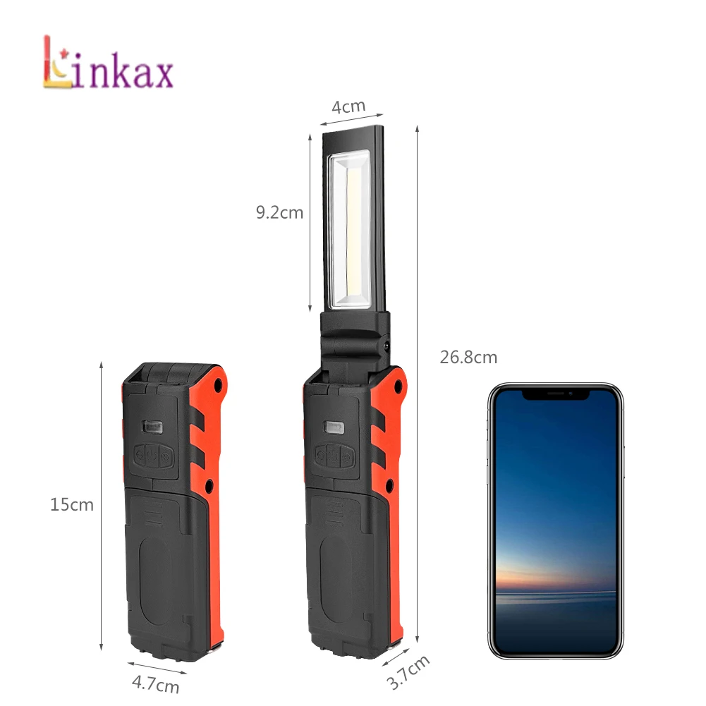 

2 LED+1 COB Working Light USB Rechargeable Magnetic COB Torch Handheld Inspection Lamp Cordless Folding Flashlight Work light