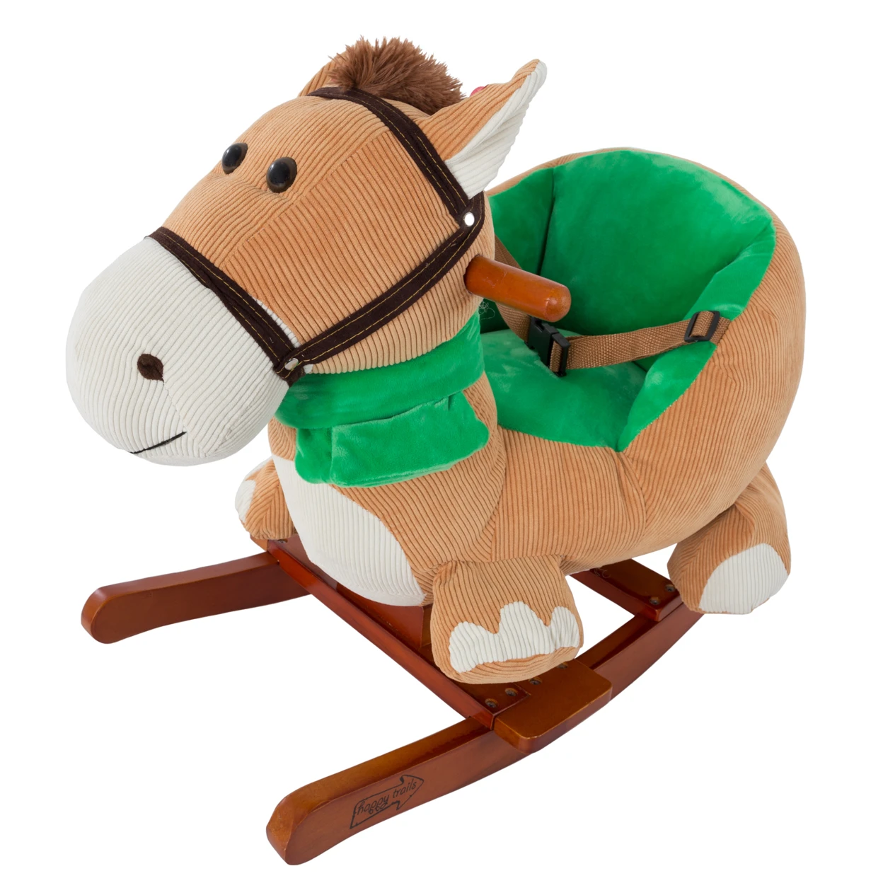 Rocking Horse Plush Animal on Wooden Rockers with Seat & Seat Belt and