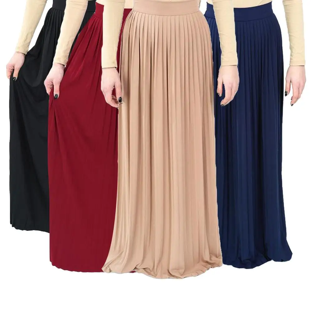 

Pleated Maxi Long Skirt High-Waisted Crinkle Stretch Chiffon Muslim Half Dress Dubai Islamic Muslim Women Oversize Skirt Bottoms