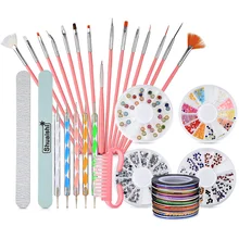 Профессиональный инструмент для ногтей наборы с 15 кисть для ногтей+ 2 матовые пилки для ногтей+ 32 ленты+ 5 заточенный карандаш+ 4 Стразы