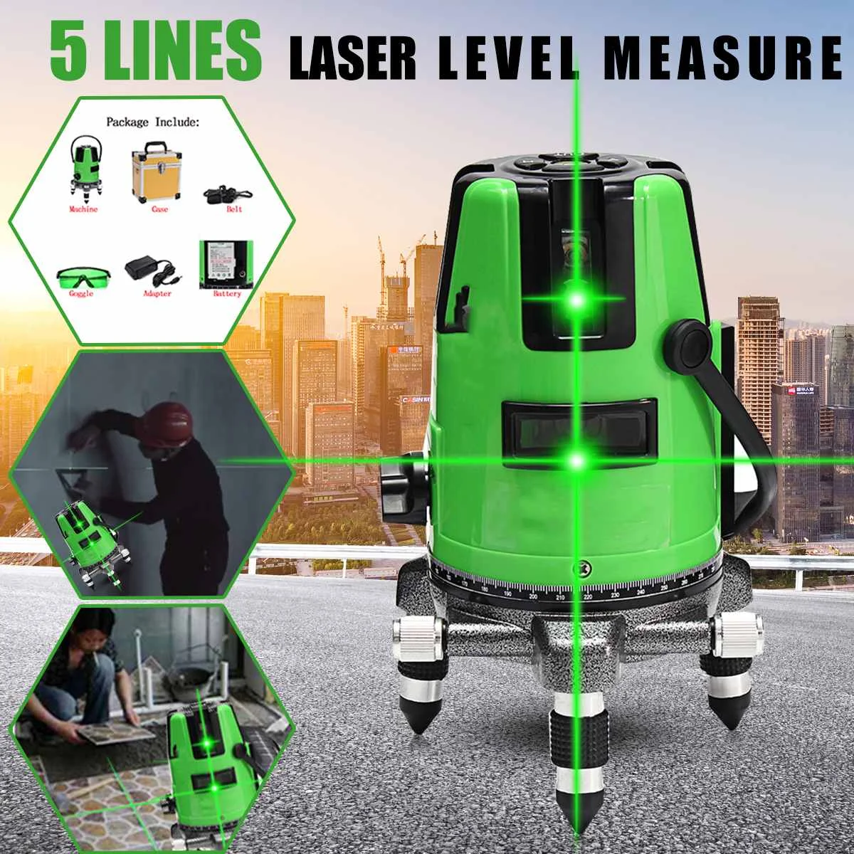 

3D 5 Lines 6 Points Laser Level Measure Automatic Self Leveling 360 Vertical Horizontal Green Cross Line Laser Diagnostic Tools