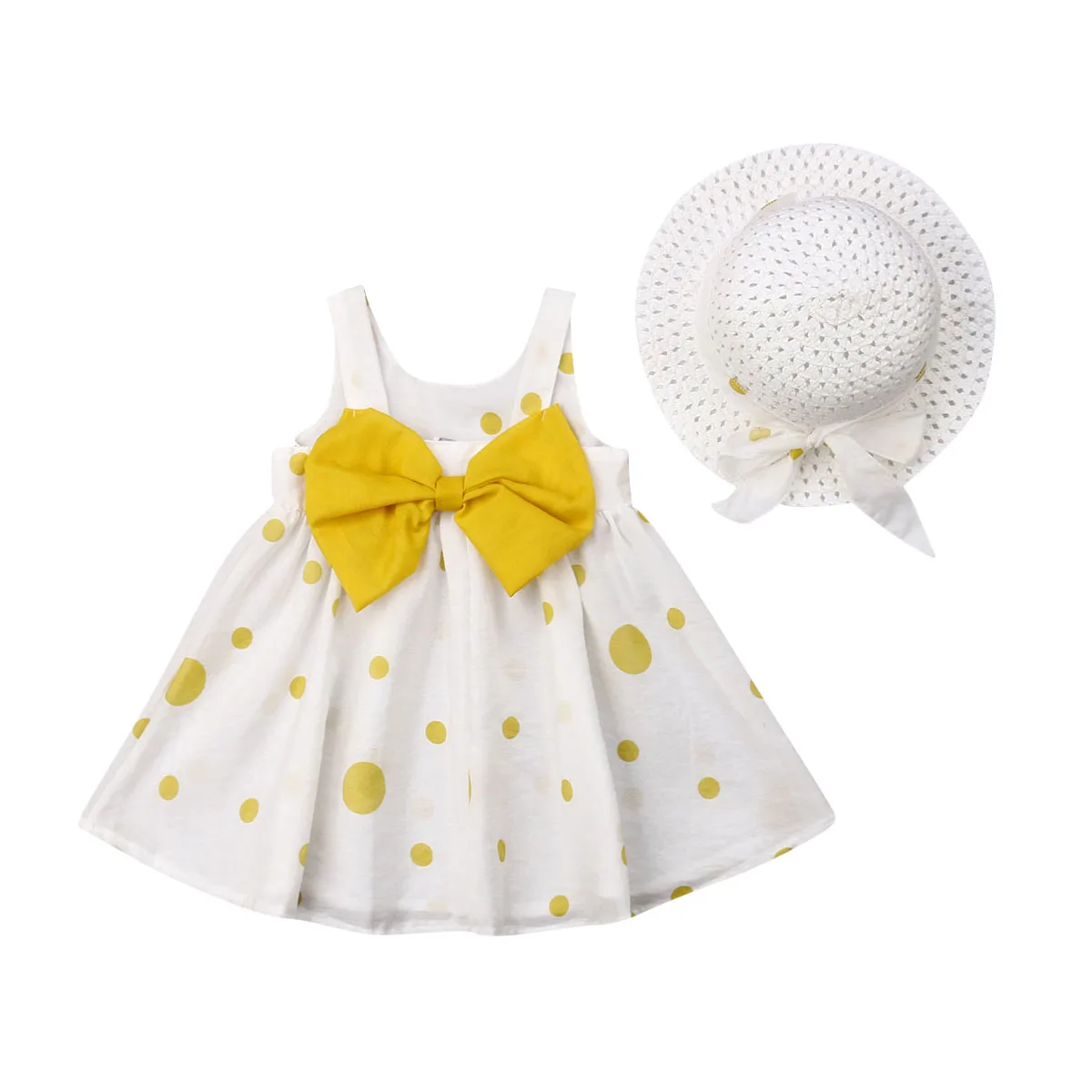 

2019 Hot Kids Dress Dot Baby Girls Summer Dress Toddler Newborn Kids Clothes Sunhat Outfits Top 6 M- 3 T