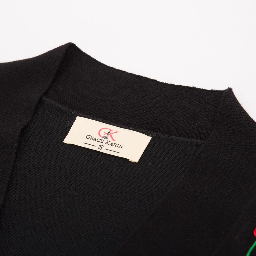 price cut  GK Women Cherries Embroidery 3/4 Sleeve Open Front Cropped Length Knitting Coat