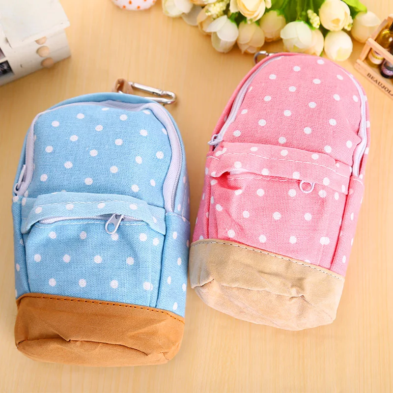 

New korean big capacity canvas backpack polka dot pencil bag school pencil case pen curtain storage bag