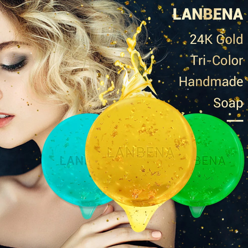 Buy 3 Get 1 Gift Lanbena 24k Gold Handmade Soap Hyaluronic Acid+seaweed+tea Tree Facial Cleansing 3pcs+blueberry Whitening Serum