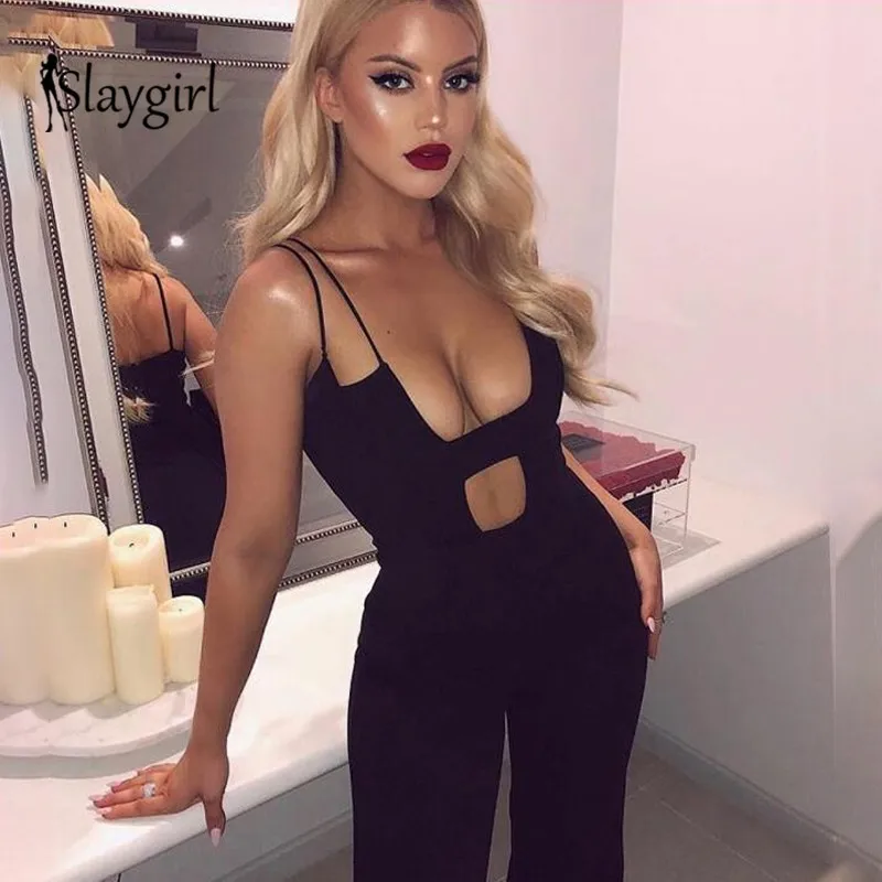

Slaygirl Black Sexy Casual Rompers Womens Jumpsuit Backless Sleeveless Hollow Out Jumpsuit Summer Bodycon Jumpsuit Playsuit