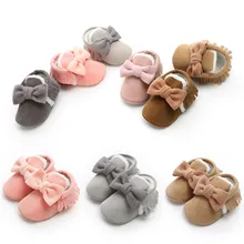 Маленькие девочки милые Твердые детская обувь Новая мода бантом мягкие теплые зимние пинетки обувь нескользящие хлопчатобумажные Prewalker 0-18 м