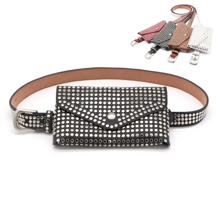 

Woman Punk Rivet Belt Bag Removable Multi-use Women Leather Belt Bag Phone Pouch Fanny Pack Luxury Brand Female Waist Pack Belts