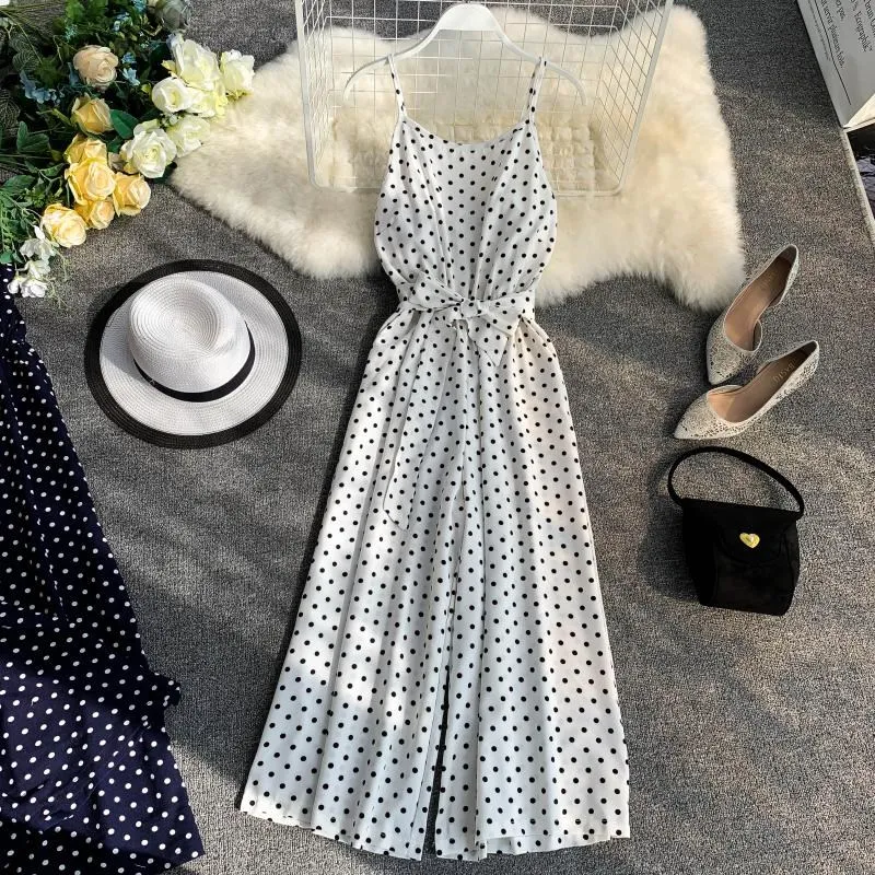 Womens Jumpsuit Holiday Retro Dot Print V Collar Sleeveless Wide Leg Jumpsuit High Waist Overalls Beach Rompers Womens Jumpsuit Holiday Retro Dot Print V Collar Sleeveless Wide Leg Jumpsuit High Waist Overalls Beach Rompers