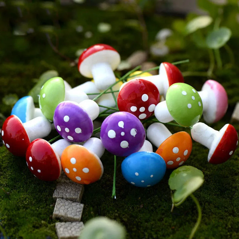 

18pcs/lot Artificial Mini Foam Mushrooms Colorful Mushroom Miniature Home Festival Garden Moss Terrarium Resin Craft Decorations