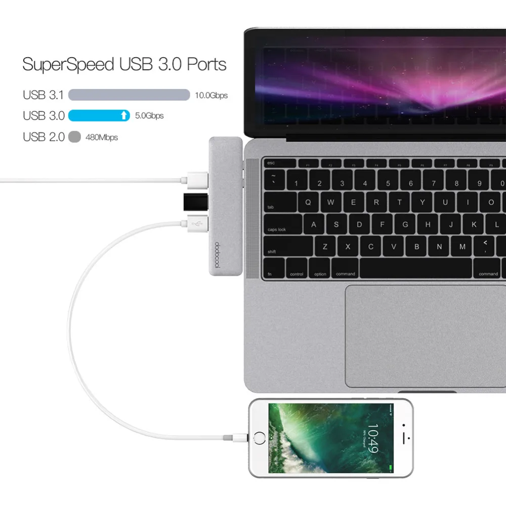 Dodocool алюминиевый двойной USB C концентратор с 3 USB 3,0 SD/TF кард-ридер type-C концентратор зарядка Thunderbolt передача данных для Macbook Pro