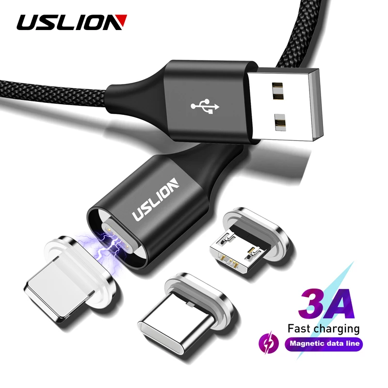 USLION كابل مغناطيسي 3A سريع شحن USB نوع C كابل و المصغّر USB كابل المغناطيس شاحن البيانات تهمة الهاتف المحمول الكابلات سلك